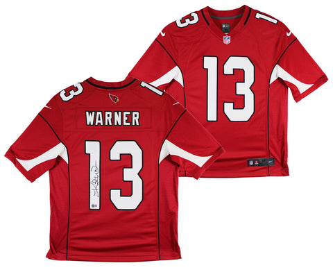 Cardinals Kurt Warner Signed Red Nike Game Jersey w/ Black Sig BAS Witnessed