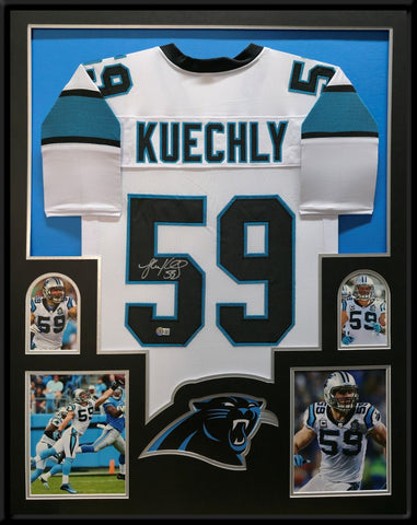 FRAMED CAROLINA PANTHERS LUKE KUECHLY AUTOGRAPHED SIGNED JERSEY BECKETT HOLO