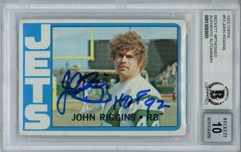 John Riggins Autographed 1972 Topps #13 Rookie Card HOF Beckett Slab 35019