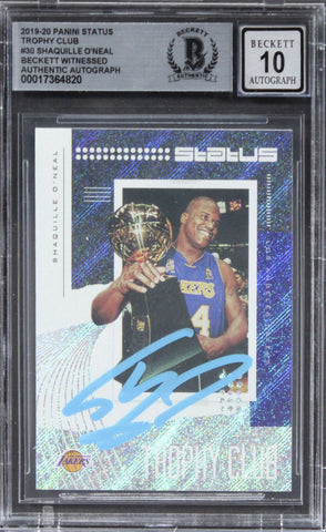 Lakers Shaquille O'Neal Signed 2019 Panini Status TC #30 Card Auto 10 BAS Slab