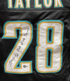 Fred Taylor Autographed/Signed Pro Style Sz. XL Black Jersey Insc. Beckett 40943