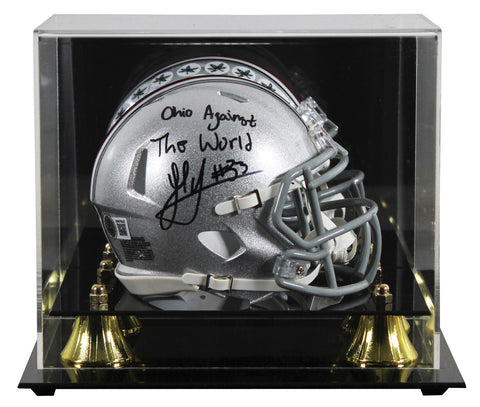 autographed ohio state football helmet memorabilia Carnell Tate Silver Replica catching team details and the unique signature of Eddie George with inscription TreVeyon Henderson Ohio State Buckeyes