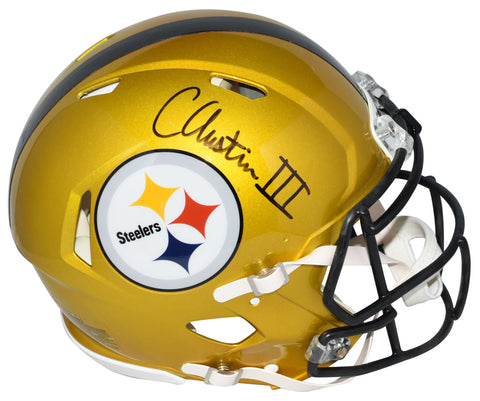 CALVIN AUSTIN III SIGNED PITTSBURGH STEELERS FLASH AUTHENTIC SPEED HELMET BAS