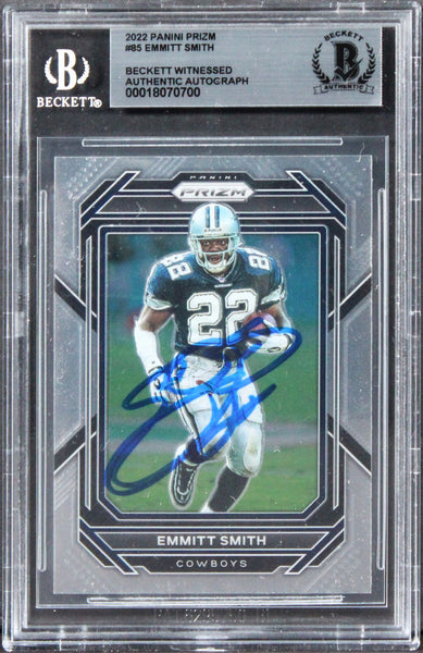 Cowboys Emmitt Smith Authentic Signed 2022 Panini Prizm #85 Card BAS Slabbed