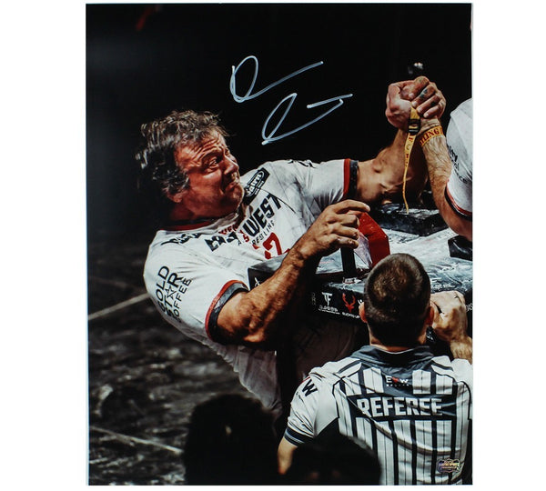 Devon Larratt Signed Unframed 16x20 Arm Wrestling Photo - White Shirt