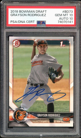 2018 Bowman Draft #BDC73 Grayson Rodriguez RC Rookie PSA 10/10 Auto GEM MINT