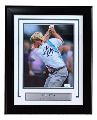 John Daly Signed In Dark Blue Framed 8x10 PGA Golf Smoking Photo JSA