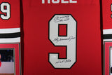 BOBBY HULL INSCRIBED 2x (Blackhawks red SKYLINE) Signed Framed Jersey JSA
