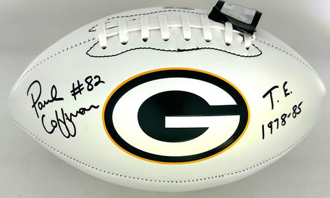 Packers PAUL COFFMAN Signed White Panel Green Bay LOGO Football AUTO w/ TE 78-85