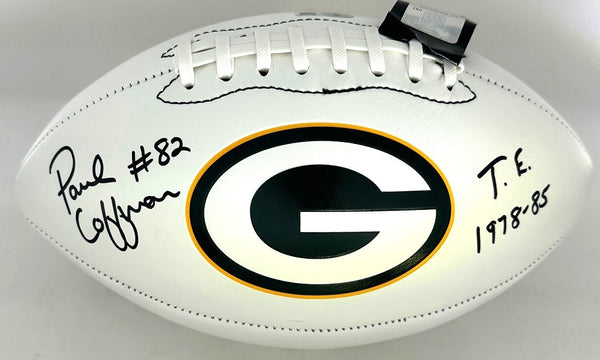 Packers PAUL COFFMAN Signed White Panel Green Bay LOGO Football AUTO w/ TE 78-85