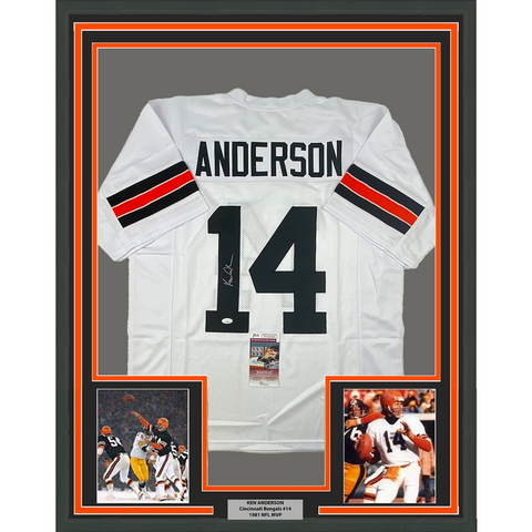 Framed Autographed/Signed Ken Anderson 33x42 Cincinnati White Jersey JSA COA