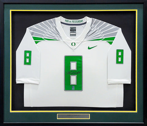 OREGON DUCKS MARCUS MARIOTA AUTOGRAPHED FRAMED WHITE NIKE JERSEY MM HOLO 89826