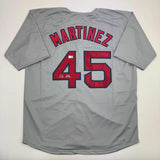 Autographed/Signed Pedro Martinez Boston Grey Baseball Jersey Beckett BAS COA