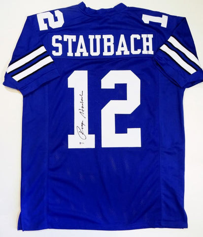 Roger Staubach Autographed Blue Pro Style Jersey - Beckett W Auth *1