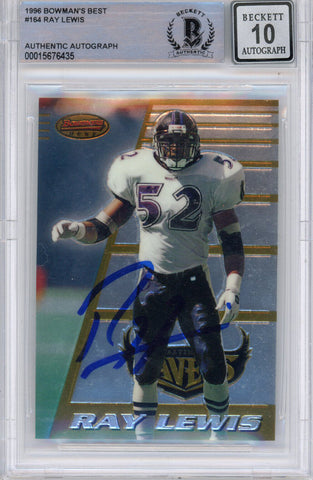 Ray Lewis Autographed 1996 Bowmans Best #164 (Grade 10) Slabbed BAS 39884