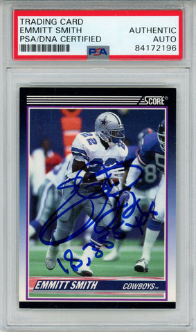 Emmitt Smith Autographed 1990 Score Trading Card 18,355 Yds PSA Slab 43734