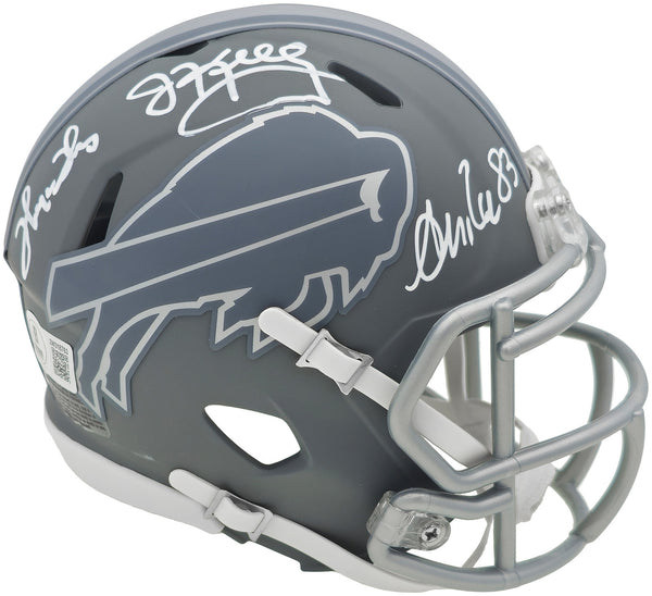 KELLY, THOMAS & REED AUTOGRAPHED BILLS GREATS SLATE MINI HELMET BECKETT 236173