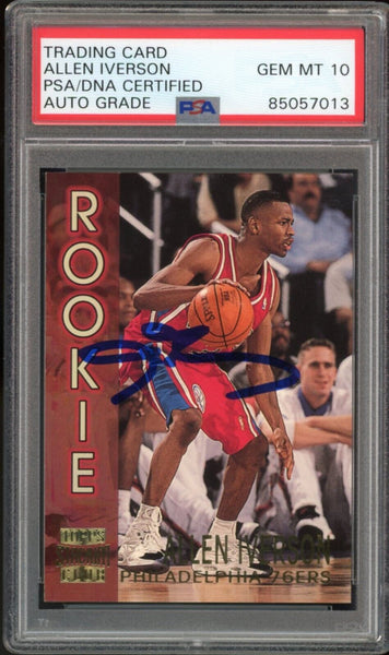 1996 Topps Stadium Club Allen Iverson RC Rookie 76ers PSA/DNA Auto GEM MINT 10