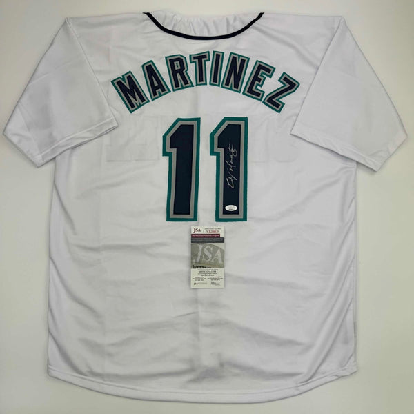 Autographed/Signed Edgar Martinez Seattle White Baseball Jersey JSA COA