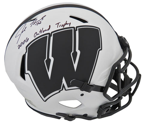 Joe Thomas Signed Wisconsin LUNAR Riddell Auth Helmet w/2006 Outland - (SS COA)
