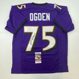 Autographed/Signed JONATHAN OGDEN HOF 13 Baltimore Purple Jersey JSA COA Auto