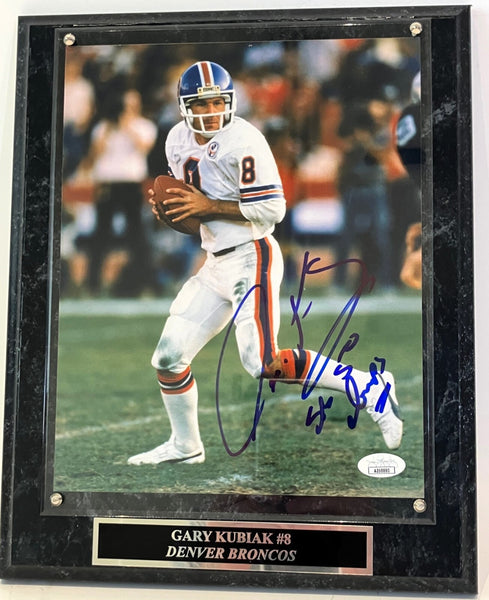 Gary Kubiak Autographed/Inscribed Denver Broncos 8x10 Photo w/ Plaque JSA COA