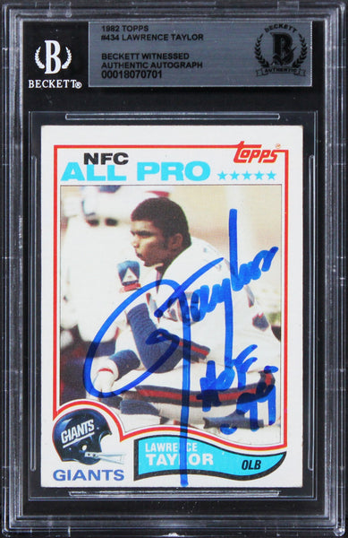 Giants Lawrence Taylor HOF 99 Authentic Signed 1982 Topps #434 Card BAS Slabbed