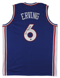 Julius Dr J Erving Philadelphia Signed Blue Basketball Jersey BAS