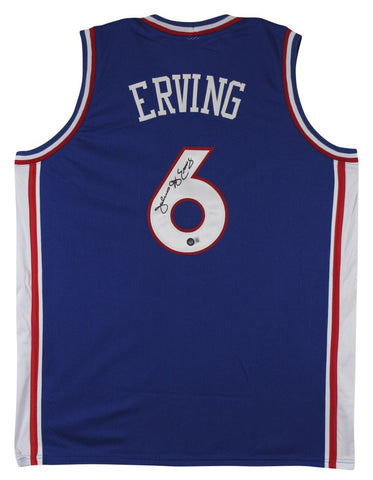 Julius Dr J Erving Philadelphia Signed Blue Basketball Jersey BAS
