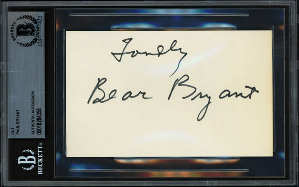 Paul Bear Bryant Autographed 3x5 Cut Signature Alabama Fondly? Beckett #18284358