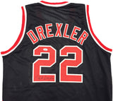 PORTLAND TRAILBLAZERS CLYDE DREXLER AUTOGRAPHED BLACK & RED JERSEY JSA 228814