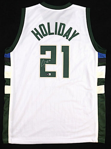 Jrue Holiday Milwaukee Bucks Signed White Jersey / 2021 NBA Champion (Beckett)