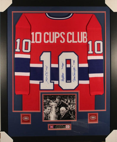 Henri Richard, Jean Beliveau & Yvan Cournoyer Signed 35x43 Frame Jersey Montreal