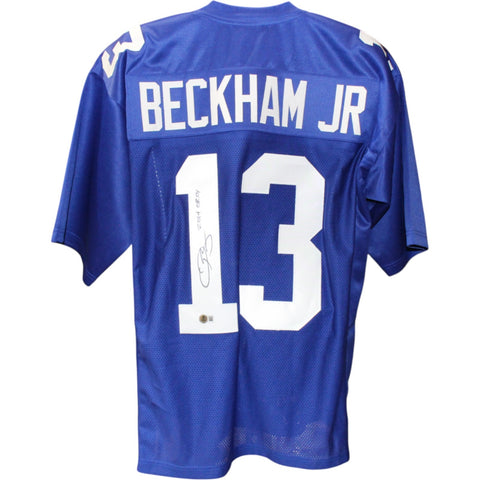 Odell Beckham Autographed/Signed Pro Style Blue XL Jersey OROY 14 Beckett 51416