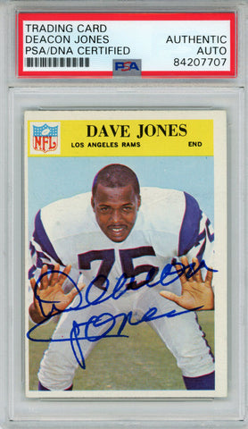 Deacon Jones Autographed 1966 Philadelphia #96 Trading Card PSA Slab 43710