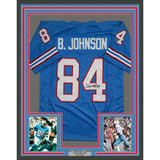 Framed Signed Billy White Shoes Johnson 35x39 Blue Jersey JSA COA