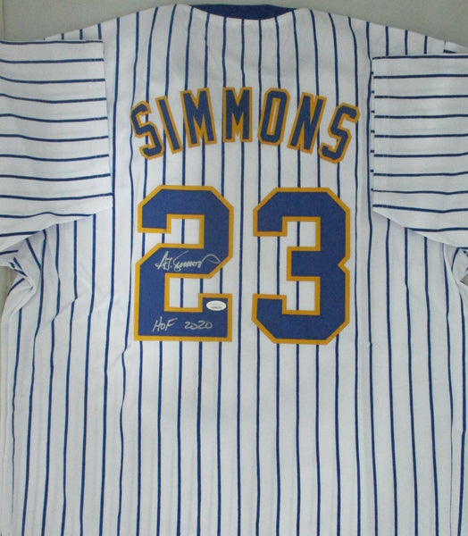 Brewers TED SIMMONS Custom Replica Pinstripe Retro Jersey AUTO w/ "HOF 2020" JSA