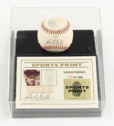 Bob Feller Signed LE AL Baseball Display w/ Thumbprint w/ Case (Beckett) Indians