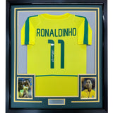 Framed Autographed/Signed Ronaldinho 35x39 Brazil Yellow Jersey Beckett COA