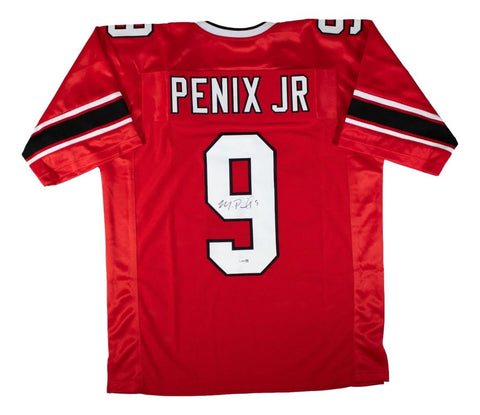 Michael Penix Jr Atlanta Signed Throwback Red Football Jersey JSA QR