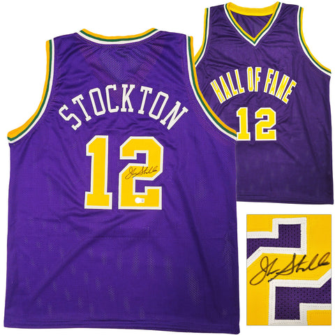 UTAH JAZZ JOHN STOCKTON AUTOGRAPHED PURPLE JERSEY BECKETT BAS WITNESS 224360