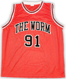 CHICAGO BULLS DENNIS RODMAN AUTOGRAPHED SIGNED RED JERSEY JSA STOCK #215733