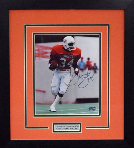 THURMAN THOMAS AUTOGRAPHED OKLAHOMA STATE COWBOYS 8x10 FRAMED PHOTO COA