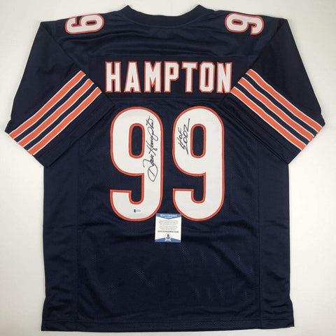 Autographed/Signed Dan Hampton HOF 2002 Chicago Blue Jersey Beckett BAS COA