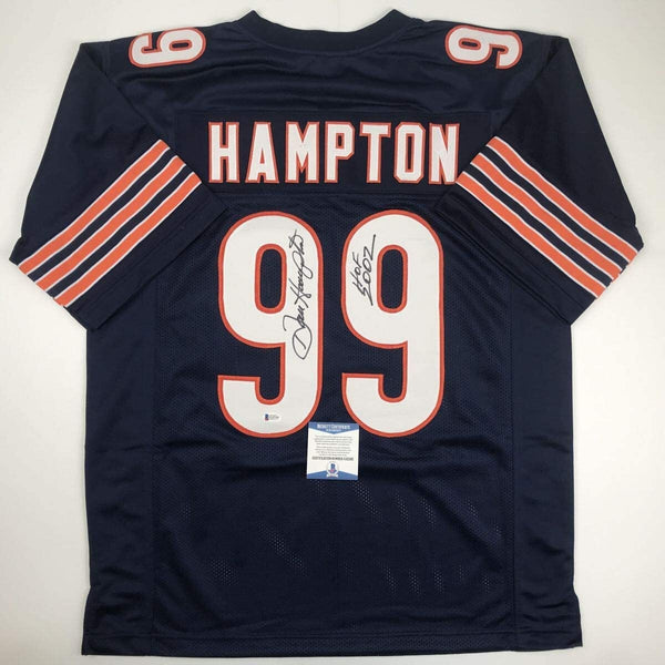 Autographed/Signed Dan Hampton HOF 2002 Chicago Blue Jersey Beckett BAS COA