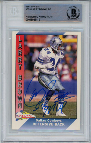 Larry Brown Signed 1991 Pro Set Platinum #286 Rookie Card SB MVP BAS Slab 42909