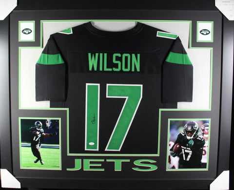 GARRETT WILSON (Jets black green SKYLINE) Signed Autographed Framed Jersey JSA