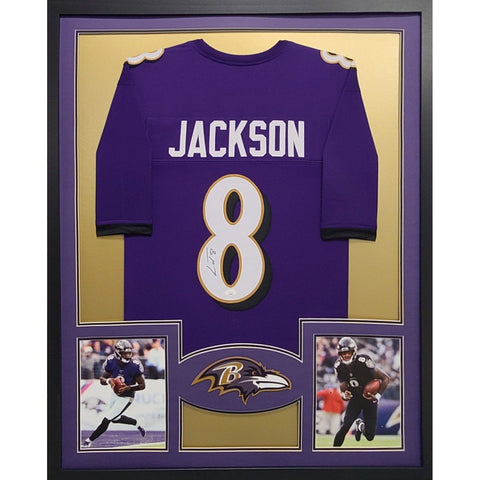 Lamar Jackson Autographed Signed Framed Baltimore Ravens Jersey JSA
