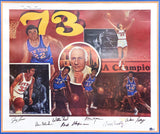 1973 NBA Champion Knicks Team Autographed Framed Litho 7 Sigs Beckett AC94183