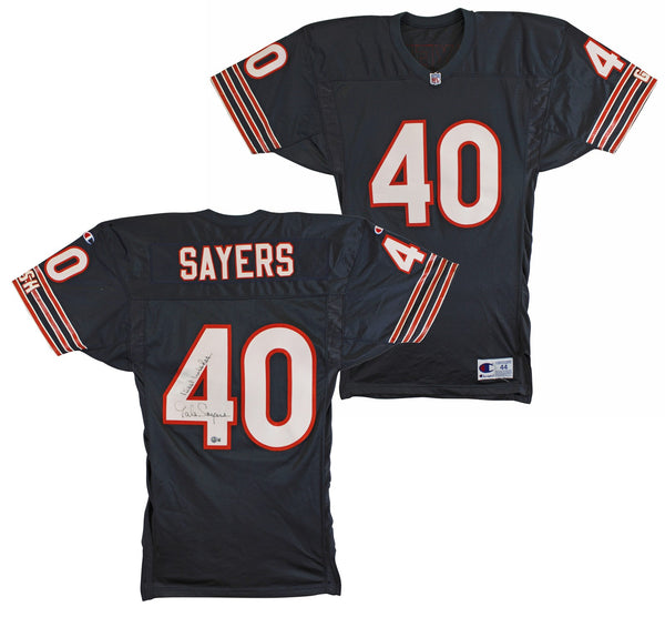 Bears Gale Sayers "Best Wishes" Signed Navy Blue Champion Jersey BAS #BV01101